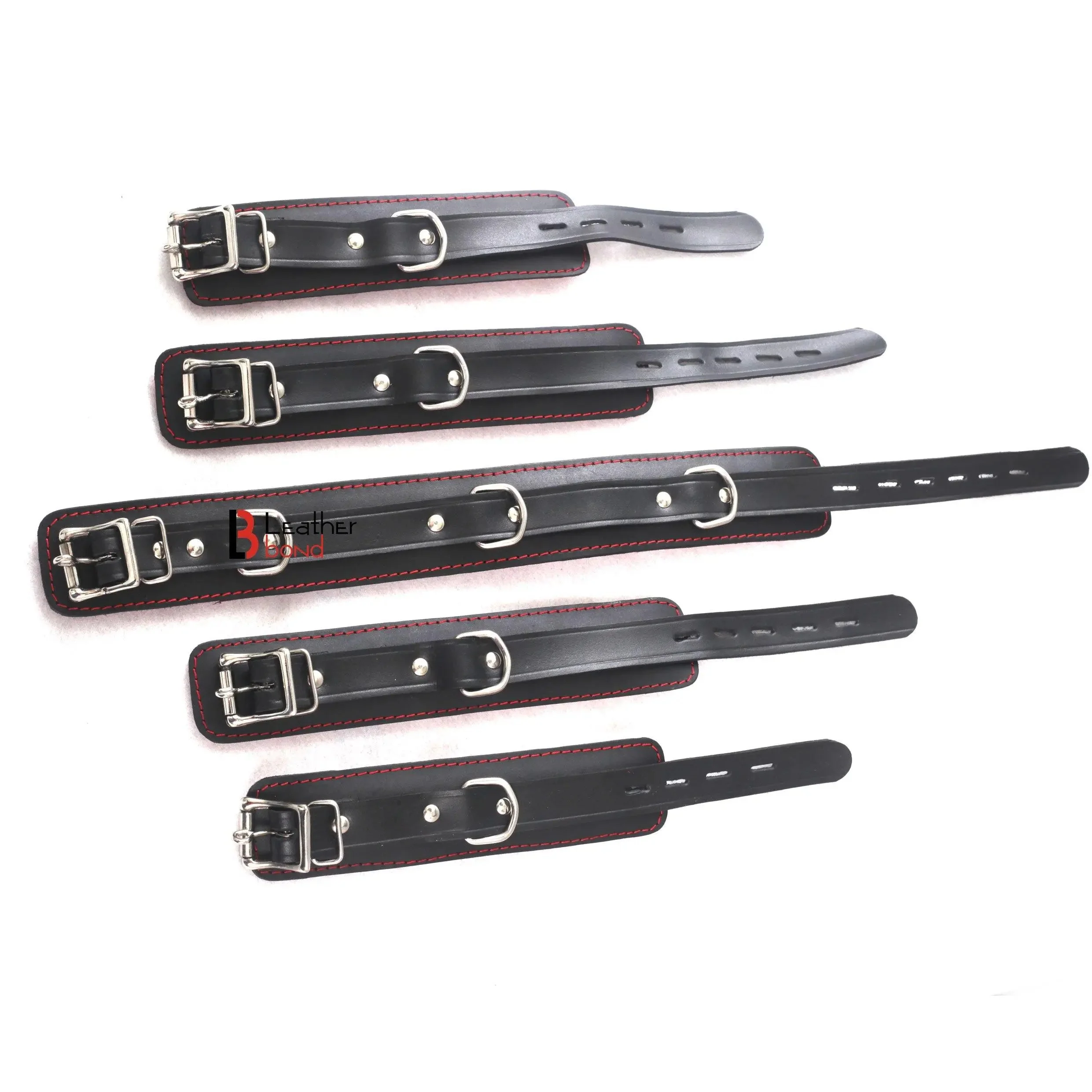 9 Piece Bondage Kit | Black Red Soft Padded Leather - Image 3
