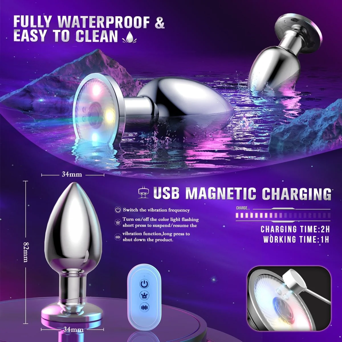 Anal Vibrator Sex Toy Butt Plug with Flashing Light Base - Image 7