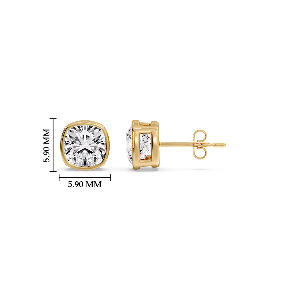 Bezel Set Cushion Diamond Stud Earrings - Image 10