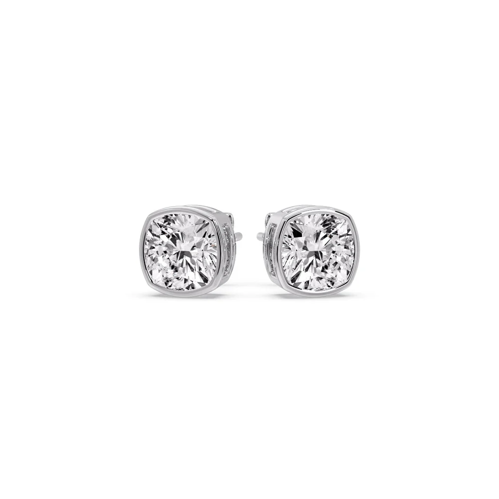 Bezel Set Cushion Diamond Stud Earrings - Image 19