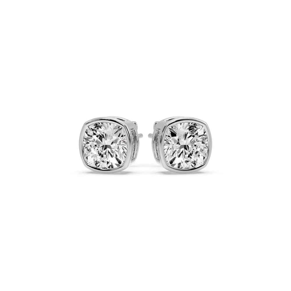 Bezel Set Cushion Diamond Stud Earrings - Image 28