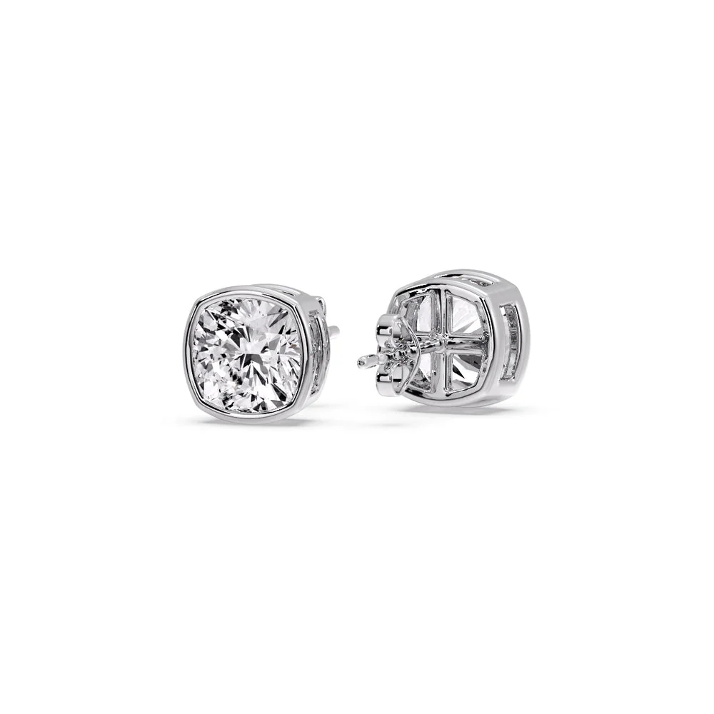 Bezel Set Cushion Diamond Stud Earrings - Image 29