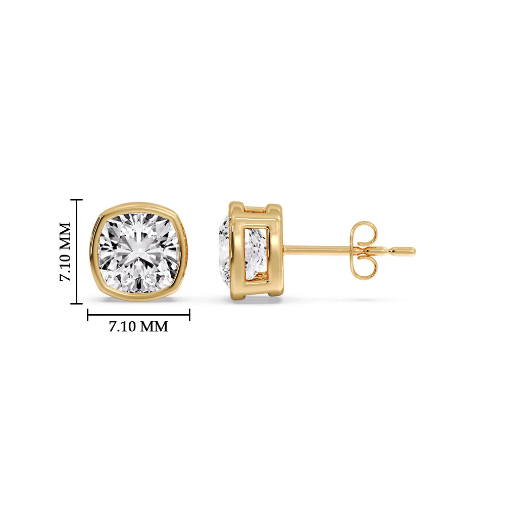 Bezel Set Cushion Diamond Stud Earrings - Image 31