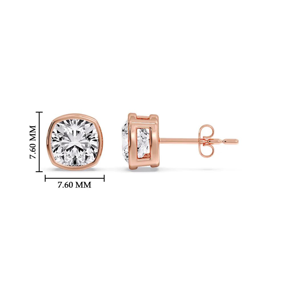 Bezel Set Cushion Diamond Stud Earrings - Image 35