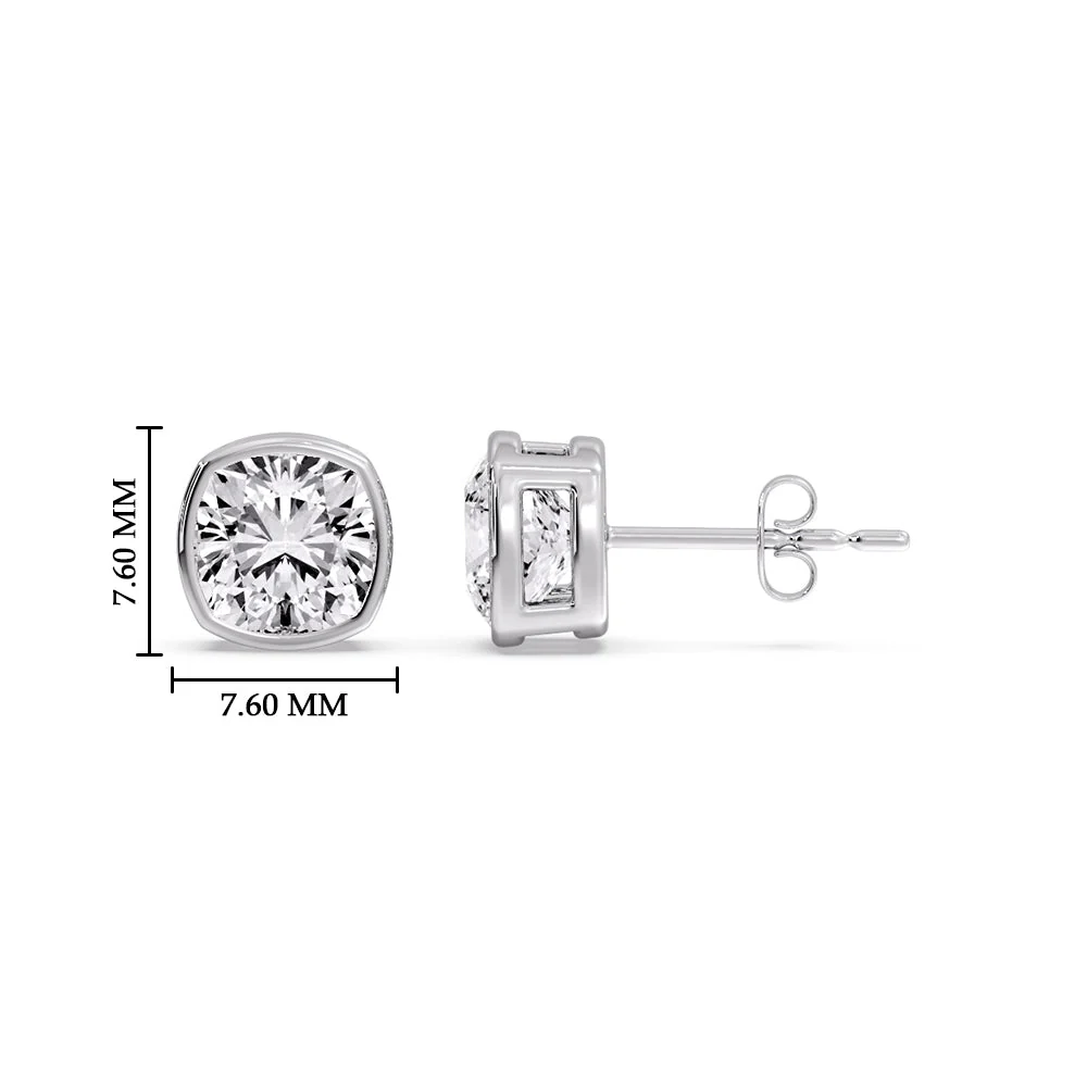 Bezel Set Cushion Diamond Stud Earrings - Image 39