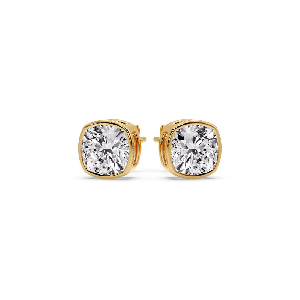 Bezel Set Cushion Diamond Stud Earrings - Image 44