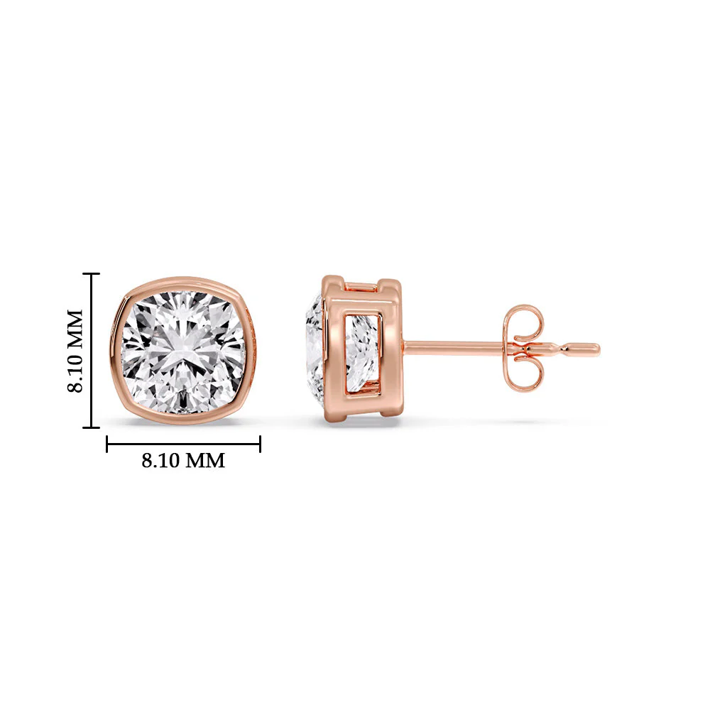 Bezel Set Cushion Diamond Stud Earrings - Image 47