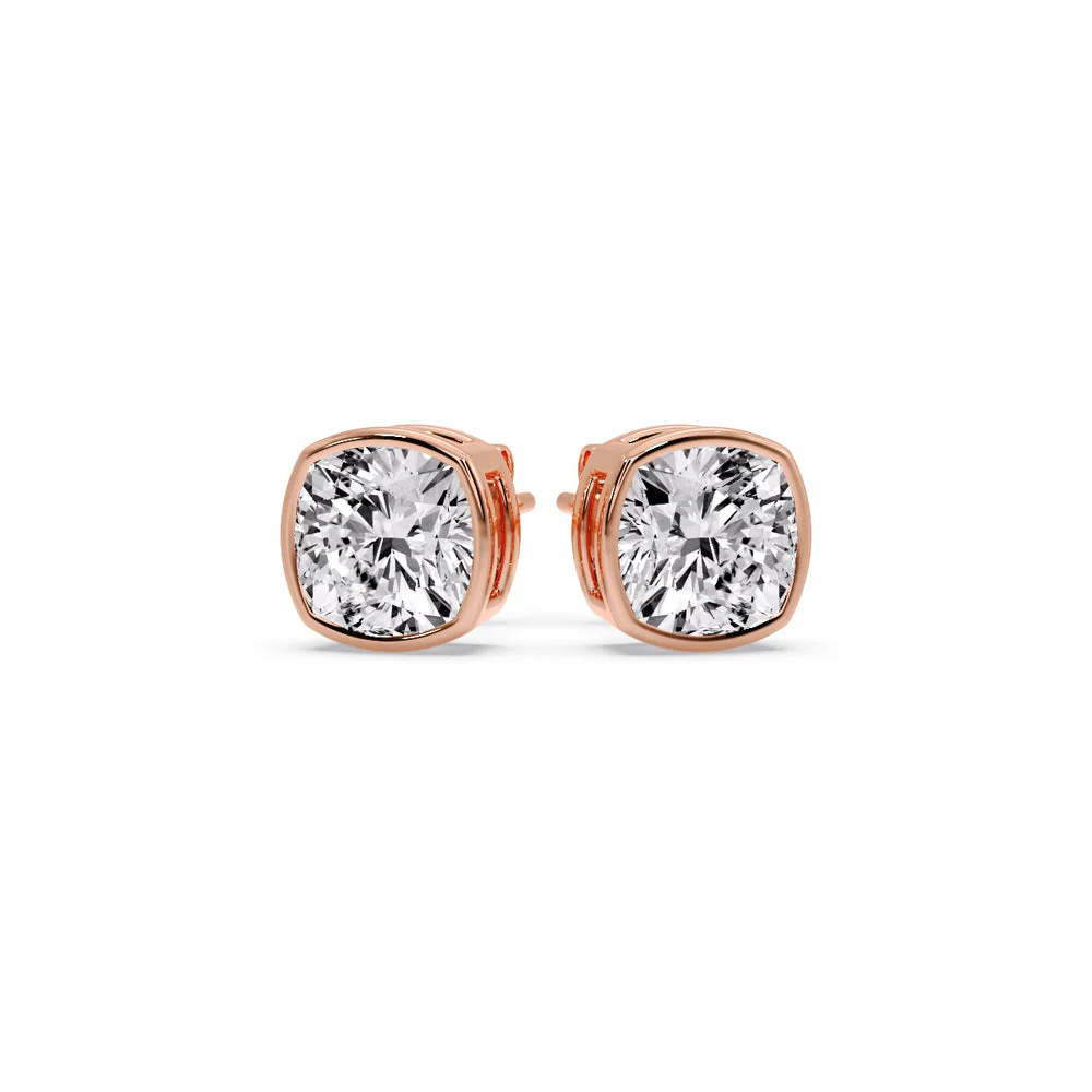 Bezel Set Cushion Diamond Stud Earrings - Image 48