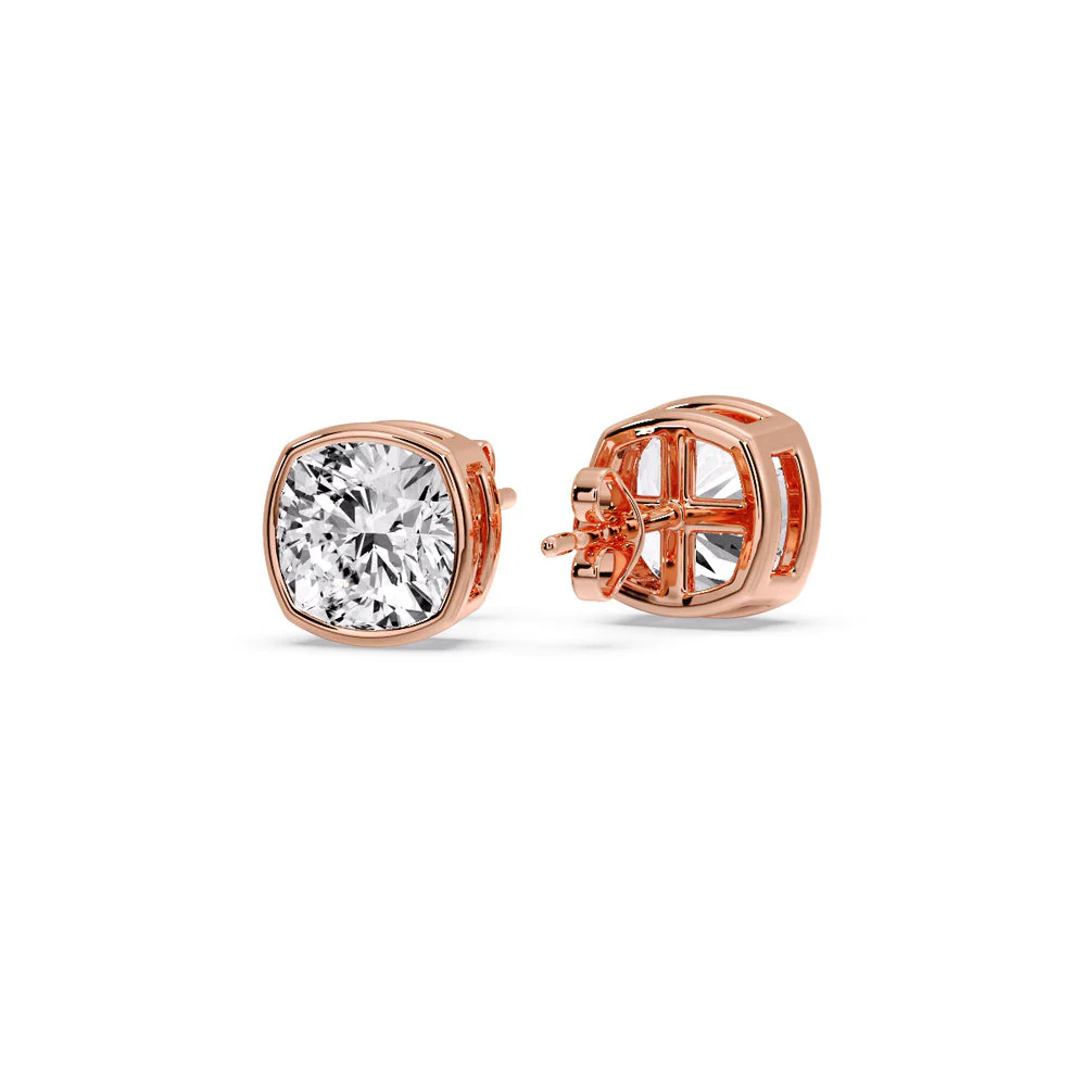 Bezel Set Cushion Diamond Stud Earrings - Image 49