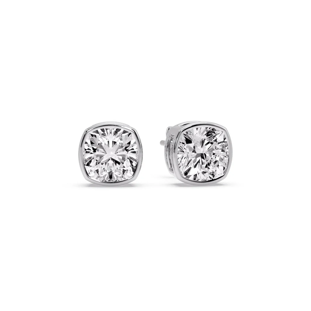 Bezel Set Cushion Diamond Stud Earrings - Image 50