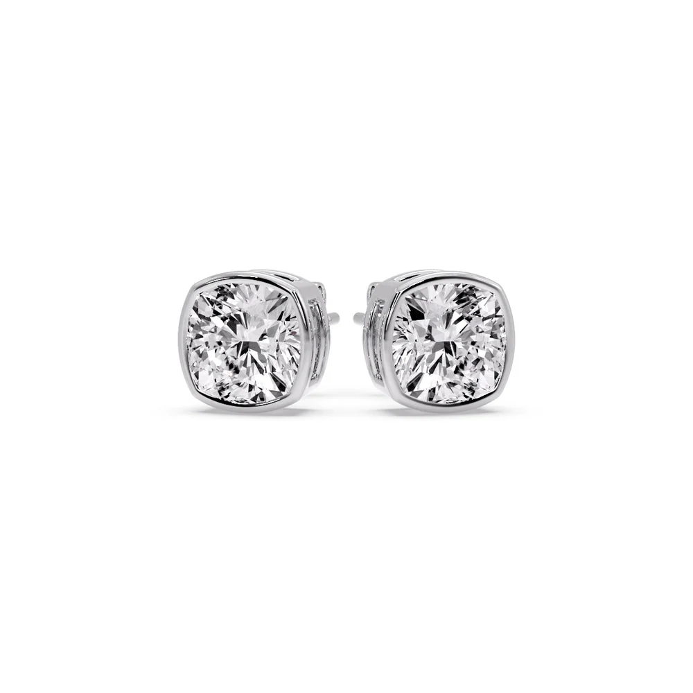 Bezel Set Cushion Diamond Stud Earrings - Image 52