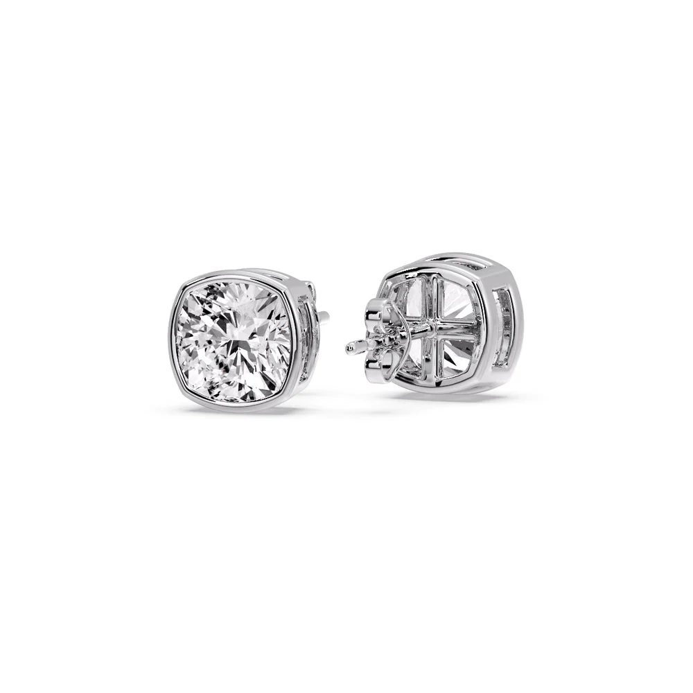 Bezel Set Cushion Diamond Stud Earrings - Image 53