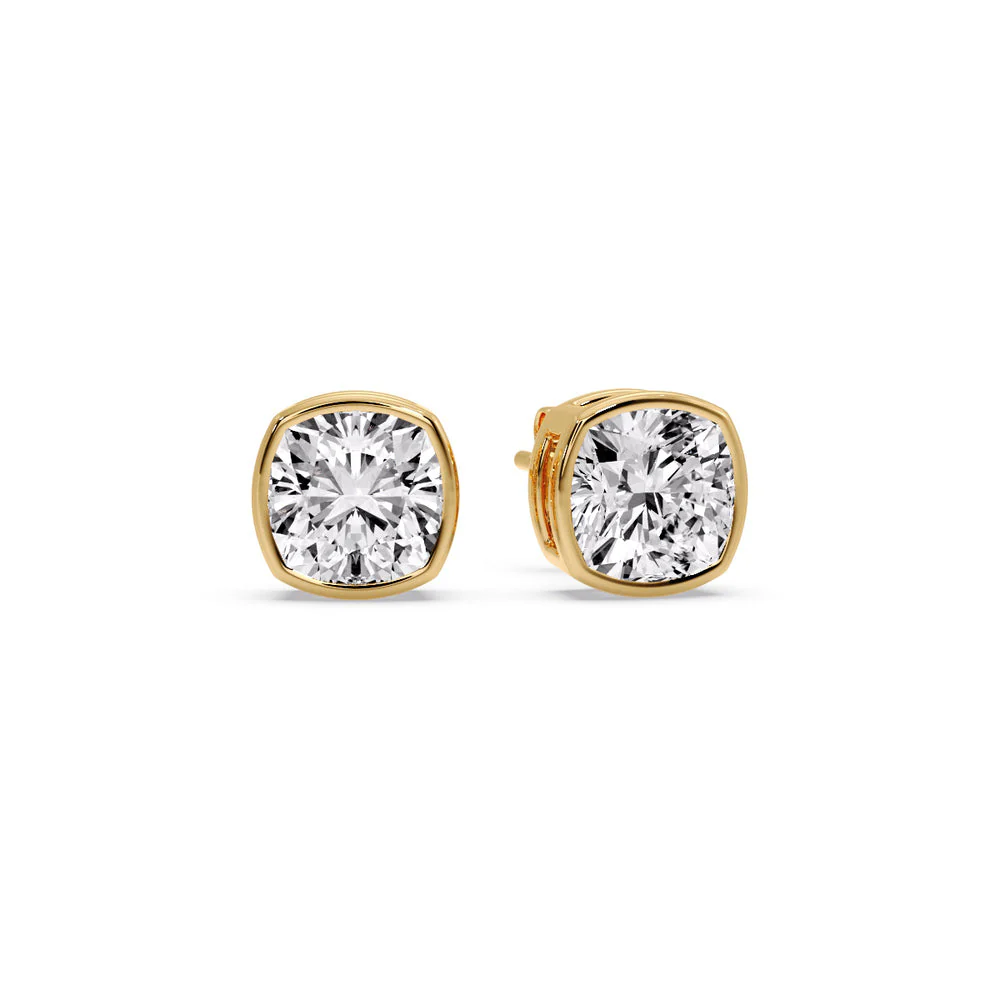 Bezel Set Cushion Diamond Stud Earrings - Image 54