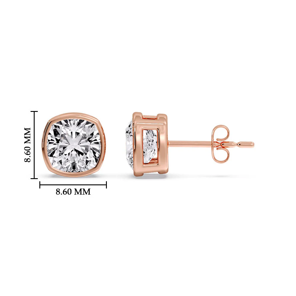Bezel Set Cushion Diamond Stud Earrings - Image 59