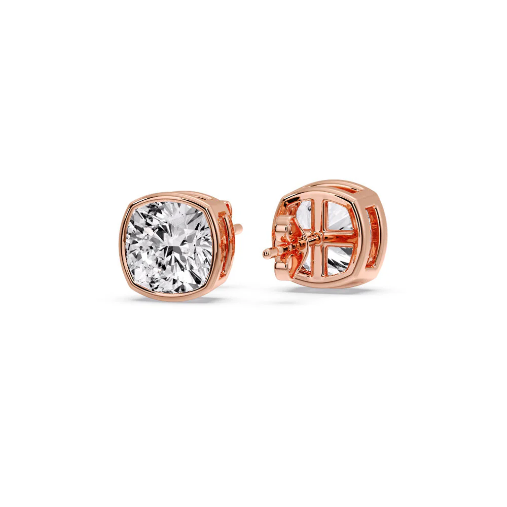 Bezel Set Cushion Diamond Stud Earrings - Image 61