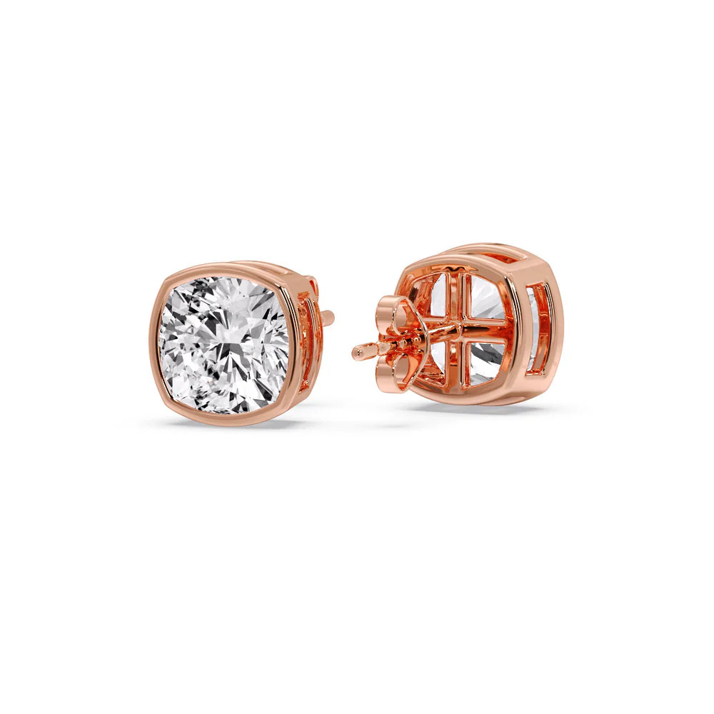 Bezel Set Cushion Diamond Stud Earrings - Image 73