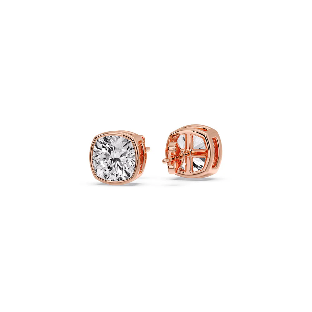 Bezel Set Cushion Diamond Stud Earrings - Image 8