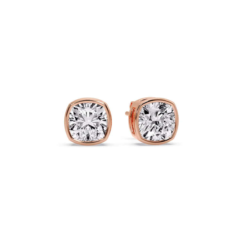 Bezel Set Cushion Diamond Stud Earrings - Image 82