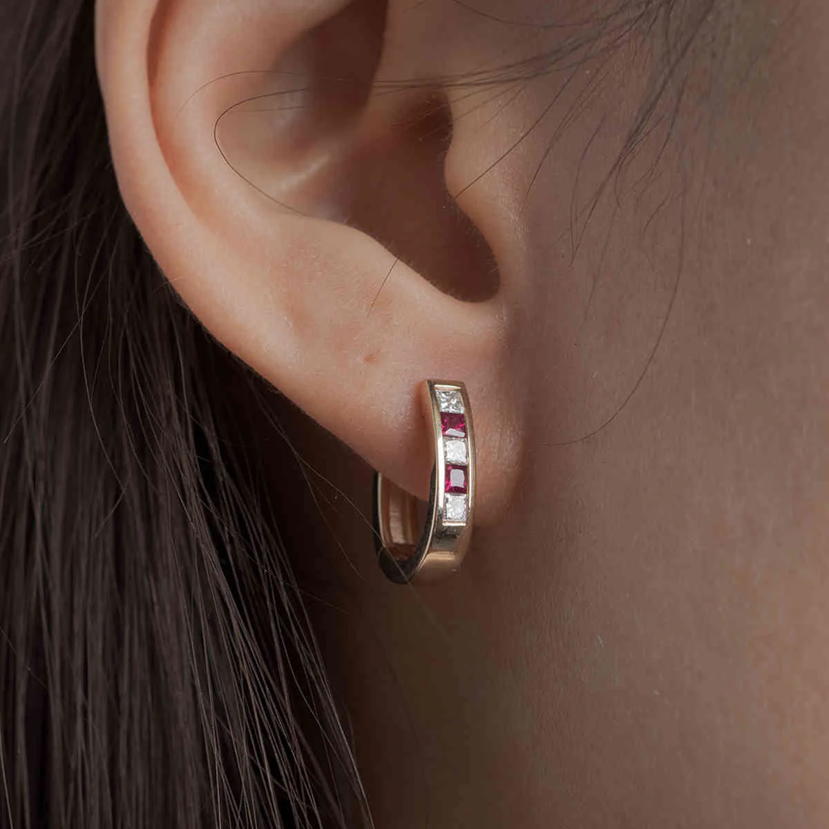 Channel Set Huggie Hoop Earring - Image 81