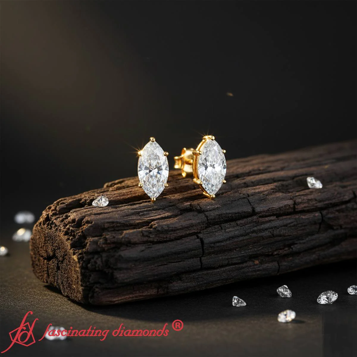 Marquise Diamond 6 Prong Stud Earrings - Image 14