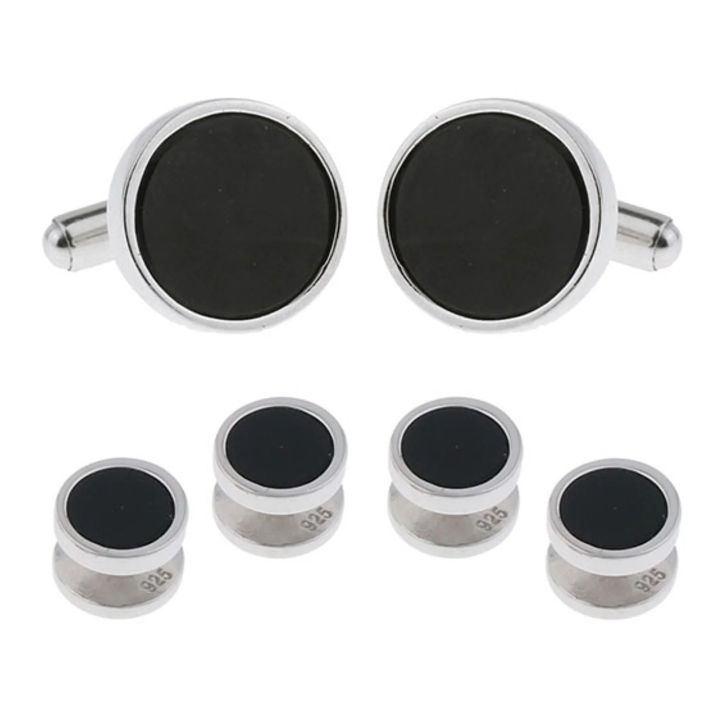 Men's Onyx Sterling Silver Tuxedo Cufflinks & Studs Formal Set for Wedding Solid 925 Includes Travel Gift Box - Image 2