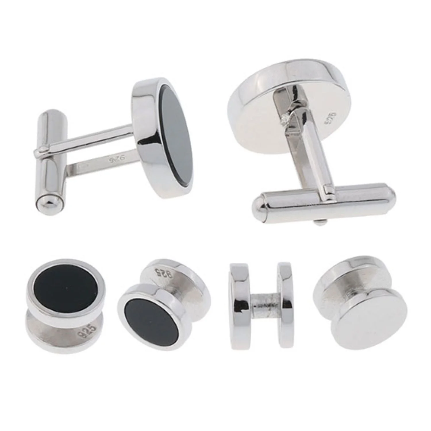 Men's Onyx Sterling Silver Tuxedo Cufflinks & Studs Formal Set for Wedding Solid 925 Includes Travel Gift Box - Image 4