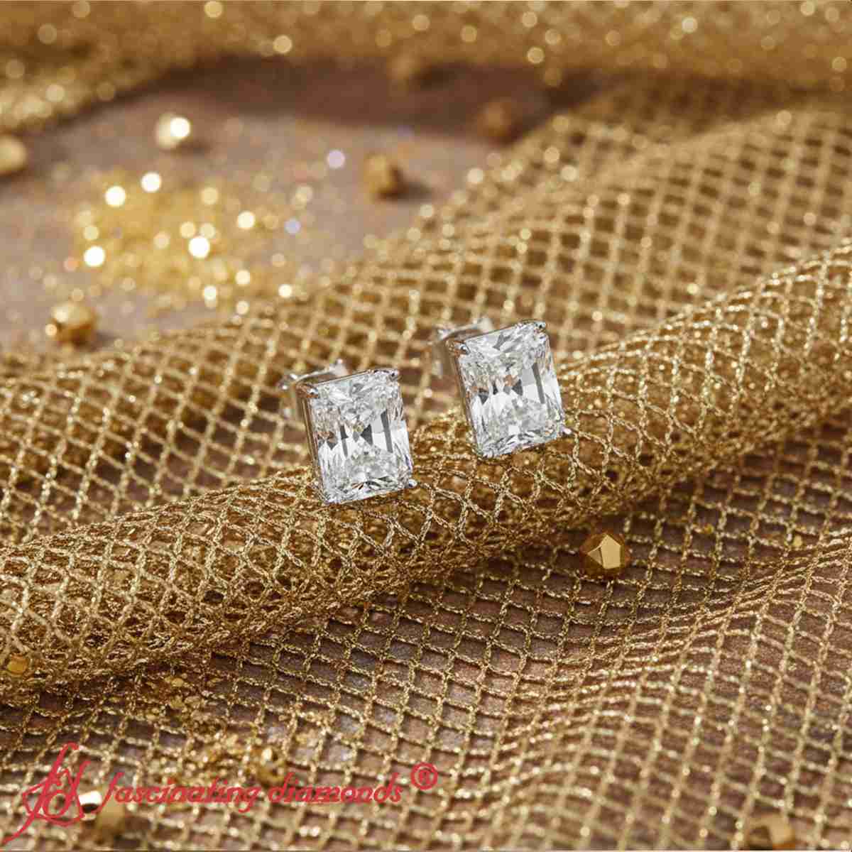Radiant Diamond Basket Stud Earring - Image 2
