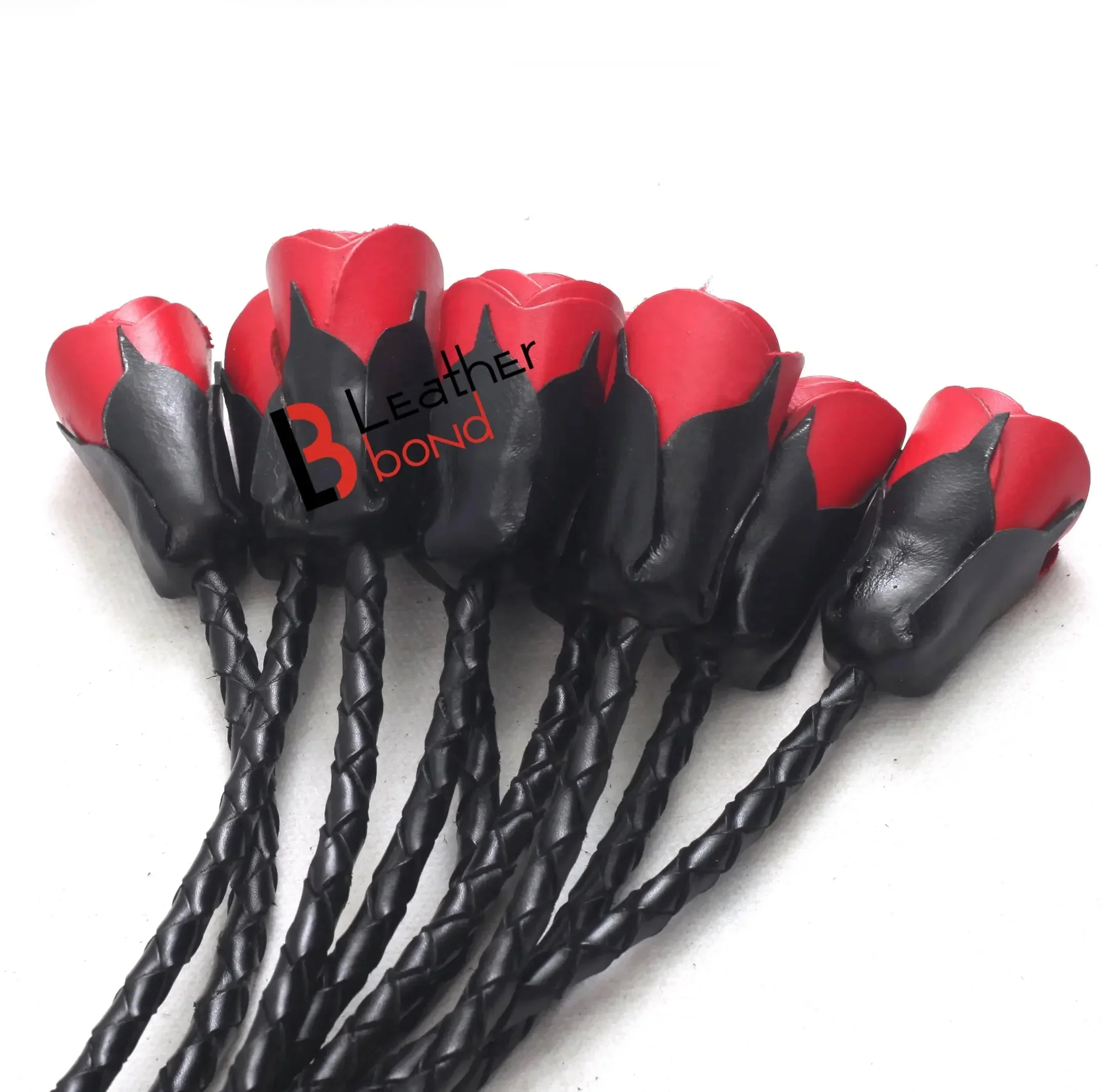 Red Rose Flogger | 9 Braided Leather Falls - Image 2