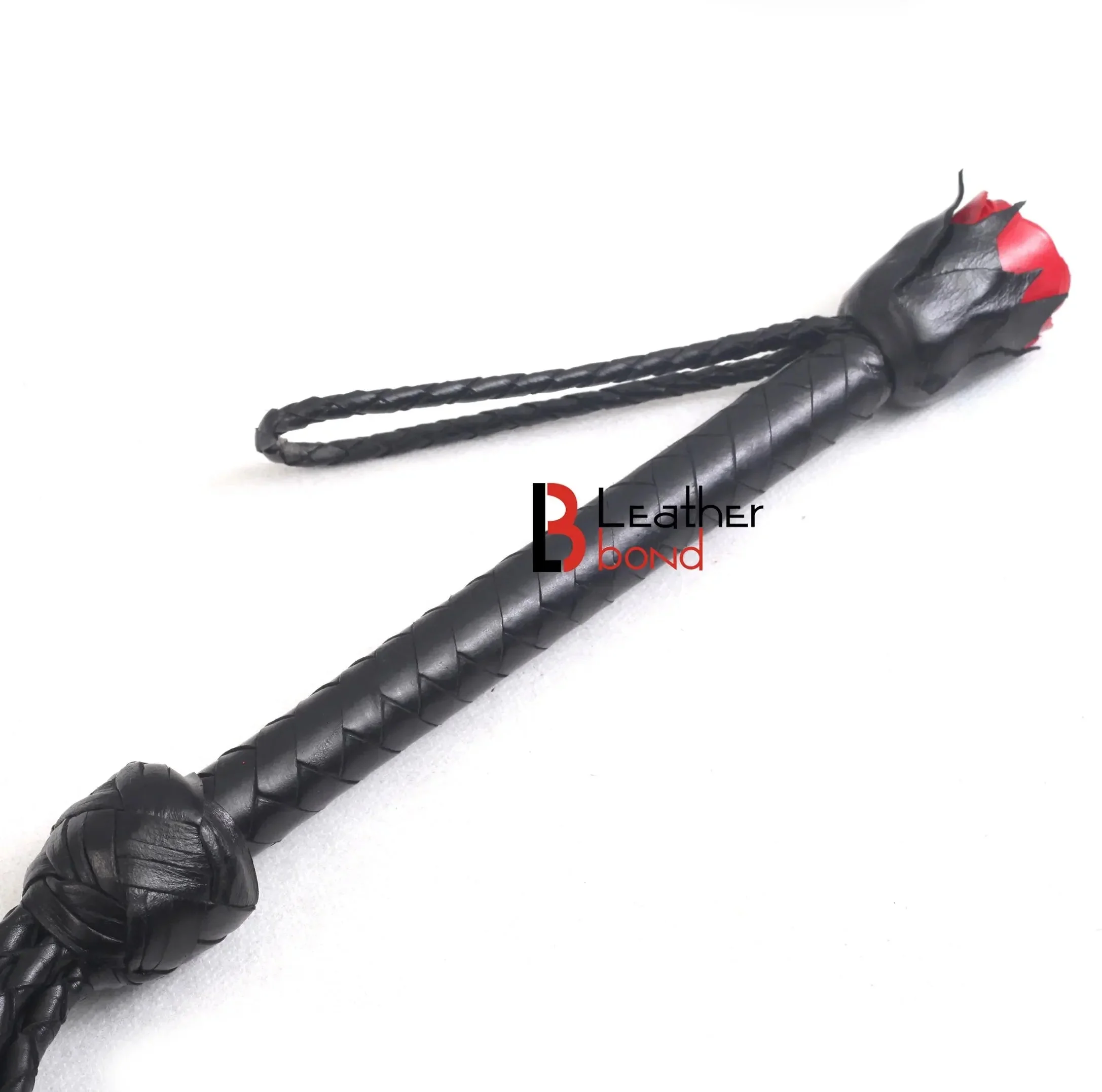 Red Rose Flogger | 9 Braided Leather Falls - Image 3