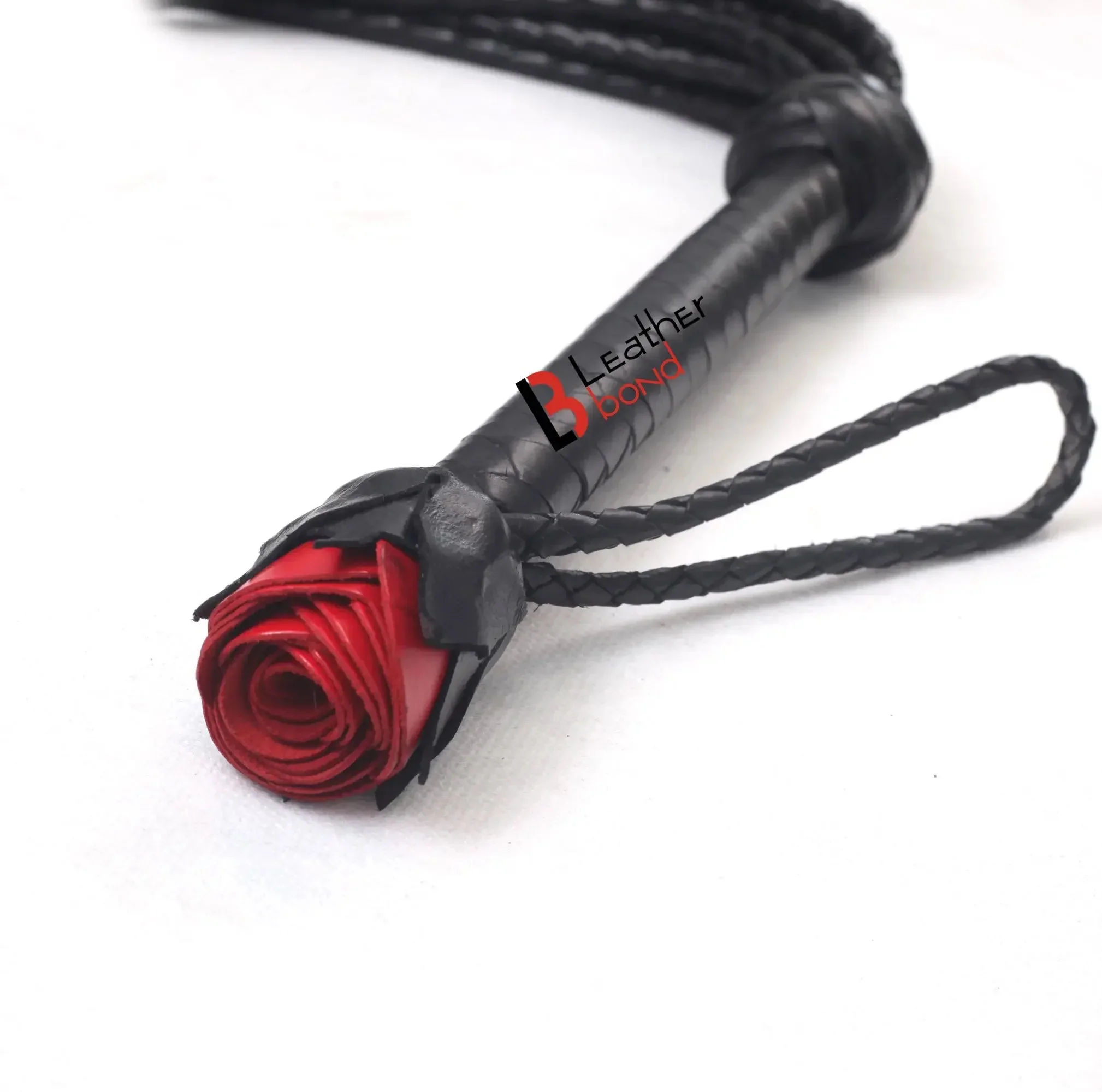 Red Rose Flogger | 9 Braided Leather Falls - Image 4