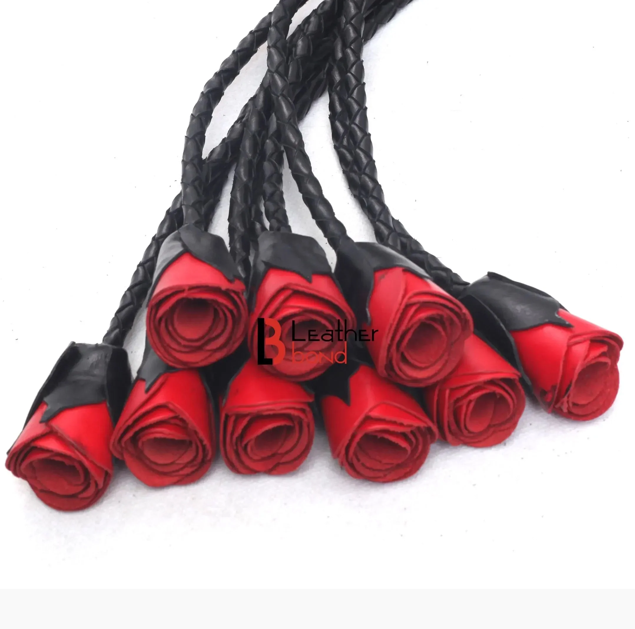Red Rose Flogger | 9 Braided Leather Falls - Image 5