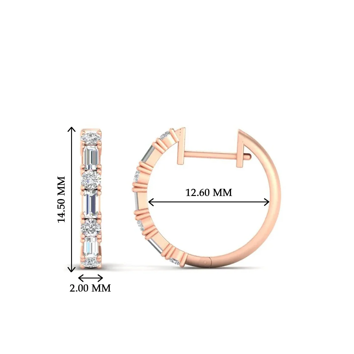 Round And Baguette Huggie Earrings - Image 13