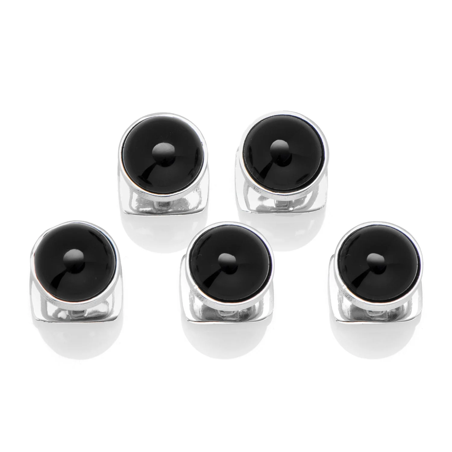 Black Onyx and Sterling Silver Button Studs