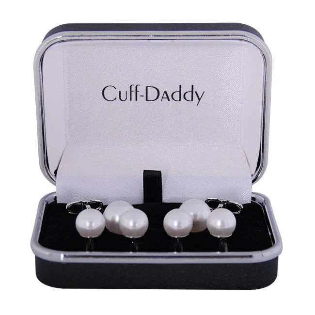 White Swarovski Pearl Formal Set Cufflinks & Studs - Image 4